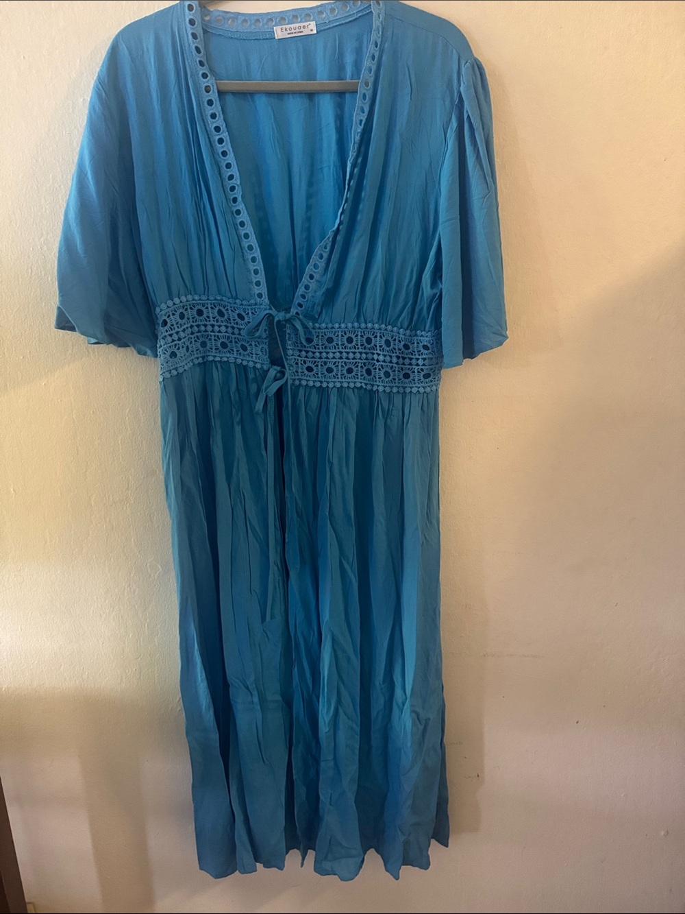 Seafoam Blue Eyelet-Trim Maxi Cover-Up Dress